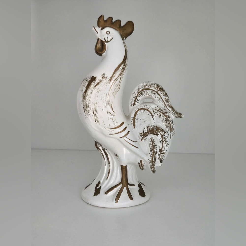 Vintage NAPCO Japan Ceramic Rooster Figurine White Gold Farmhouse Decor 7.5” - Picture 2 of 10